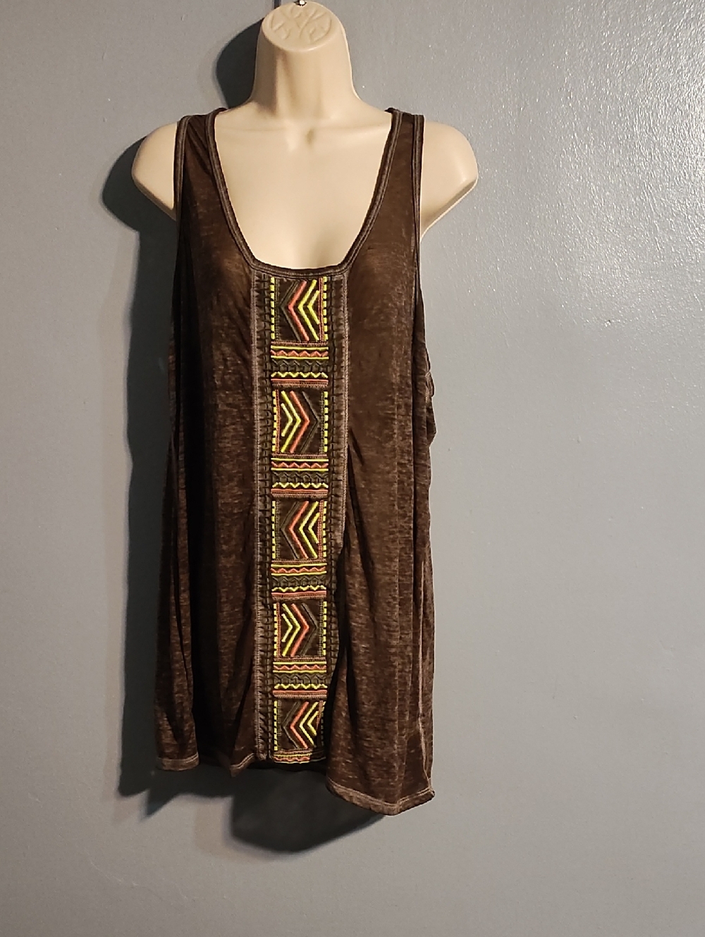 Maurices Boho Embroidered Brown Tank Top